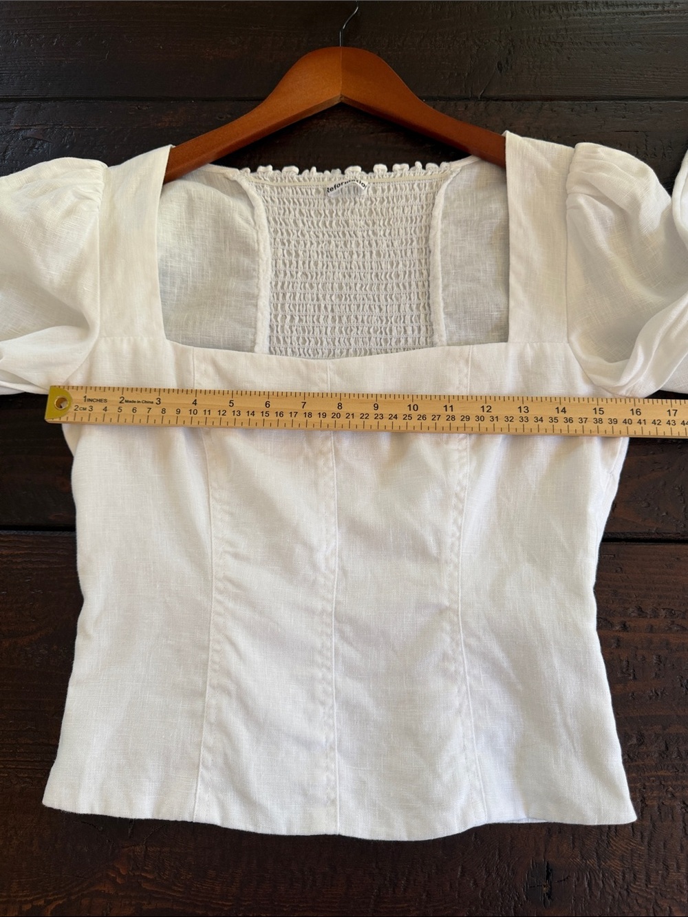 REFORMATION WHITE LINEN STILTON TOP SIZE 6 SQUARE NECK SMOCKED PUFF SLEEVE - Picture 7 of 16
